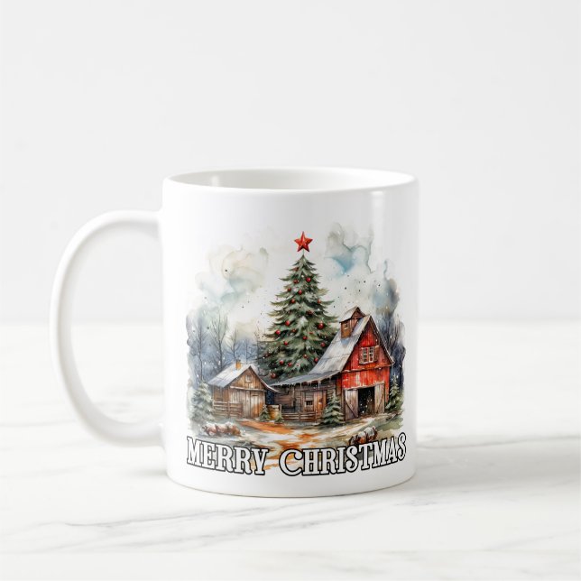 Taza De Café Festive Merry Christmas Country Farmhouse (Izquierda)