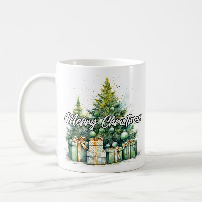 Taza De Café Festive Merry Christmas Tree Happy Holidays (Izquierda)