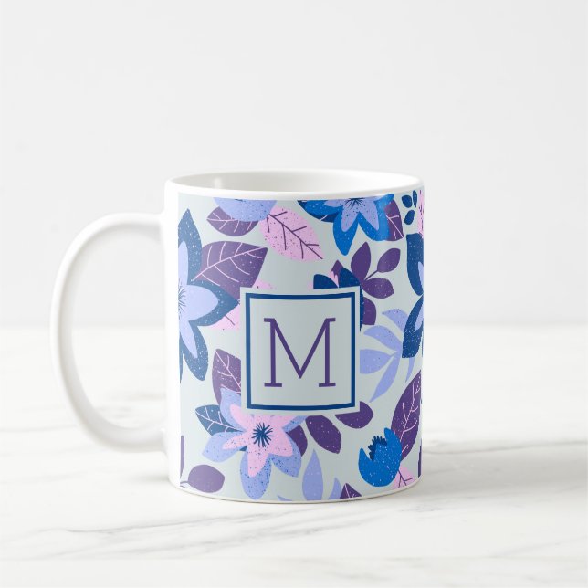 Taza De Café Festividad azul floral de los Navidades modernos (Izquierda)