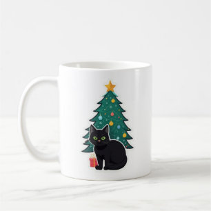 Taza De Café Festividad Black Cat & Christmas Tree Holiday Mug