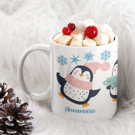 Taza De Café Festividad de copo de nieve pingüino personalizada