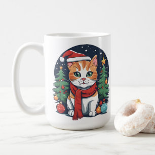 Taza De Café Festividad de gato Navidad con árboles