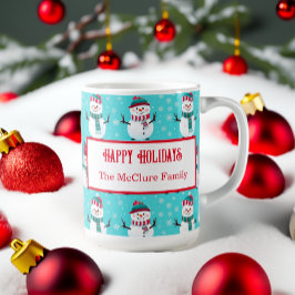Taza De Café Festividad de invierno: Navidades de snowmen azule