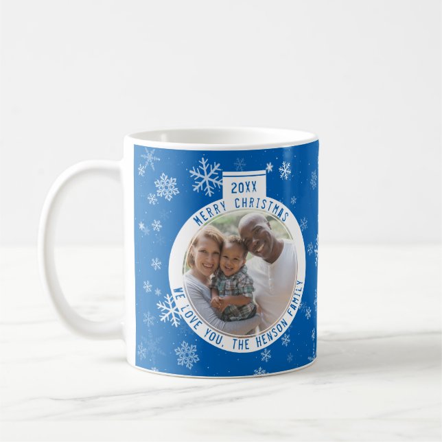 Taza De Café Festividad de la bola de nieve azul de Feliz Navid (Izquierda)