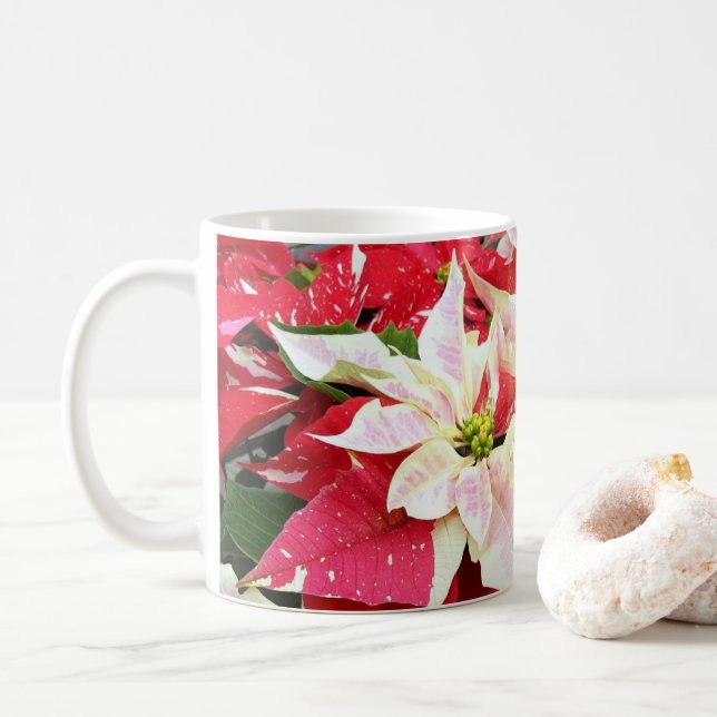 Taza De Café Festividad de la poinsettia roja y blanca (Con donut)