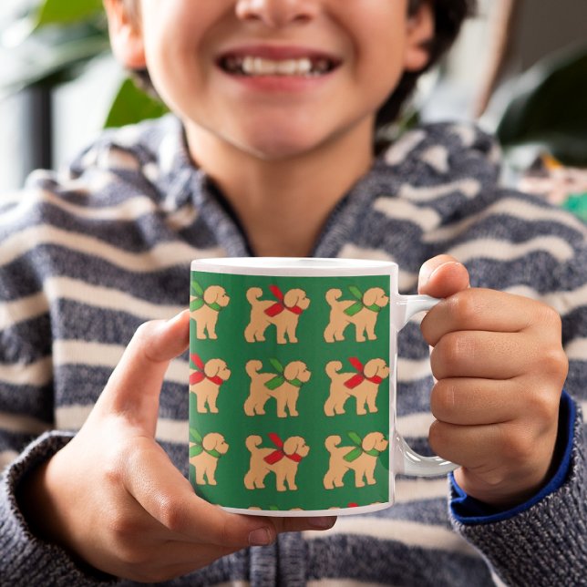 Taza De Café Festividad de los Navidades de cachorros de perro (Festive tan doodle puppy mug!)