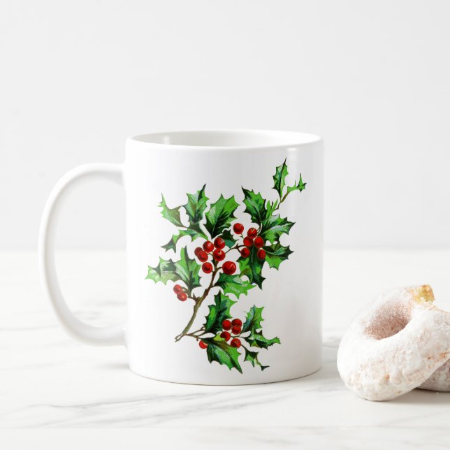 Taza De Café Festividad de los Navidades victorianos Holly Berr (Con donut)