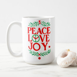 Taza De Café Festividad de Navidades de Peace Love Joy