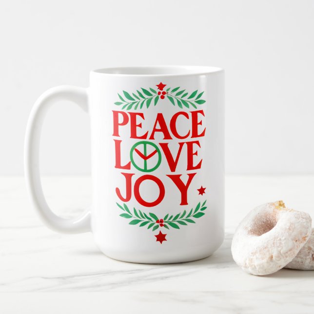 Taza De Café Festividad de Navidades de Peace Love Joy (Con donut)