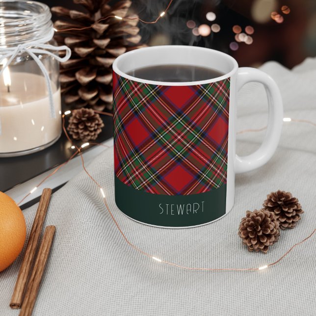 Taza De Café Festividad de Plaid personalizada Stewart Tartan (Plaid Clan Stewart Tartan 11oz Christmas White Coffee Mug)