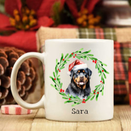 Taza De Café Festividad de Santa Hat en Dog Rottweiler