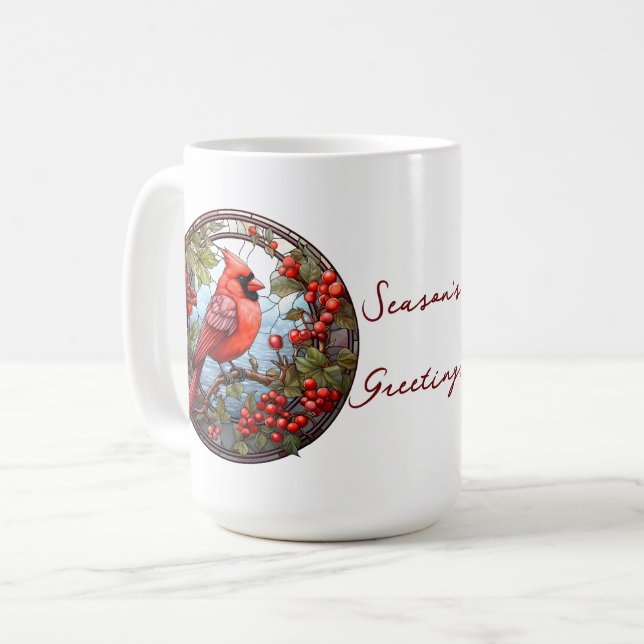 Taza De Café Festividad del Cardenal Rojo Holly Berries (Anverso izquierdo)