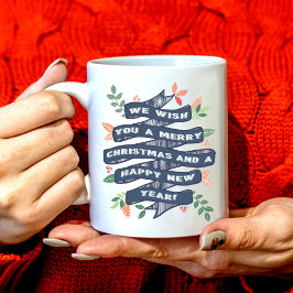 Taza De Café Festividad en la pancarta de los Navidades florale
