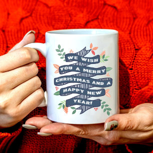 Taza De Café Festividad en la pancarta de los Navidades florale