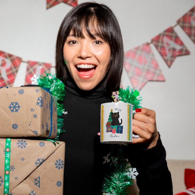 Taza De Café Festividad Feliz Navidad Cute Negro Cat Café Arte (Subido por el creador)