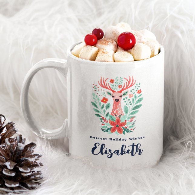 Taza De Café Festividad floral de renos para navidades (Subido por el creador)