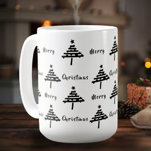 Taza De Café Festividad moderna de árbol de Navidad blanco neg