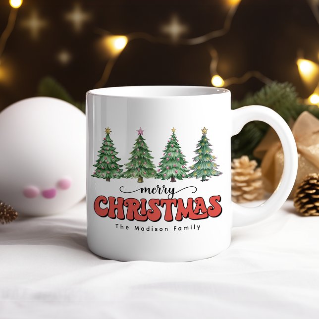 Taza De Café Festividad moderna Merry Christmas Tree Watercolor (Subido por el creador)