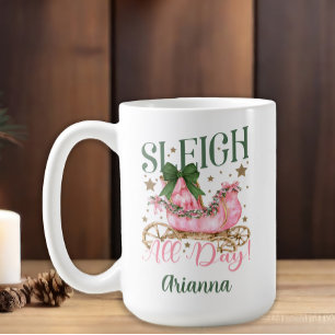 Taza De Café Festividad Navidad de Girly Pink Sleigh todo el dí