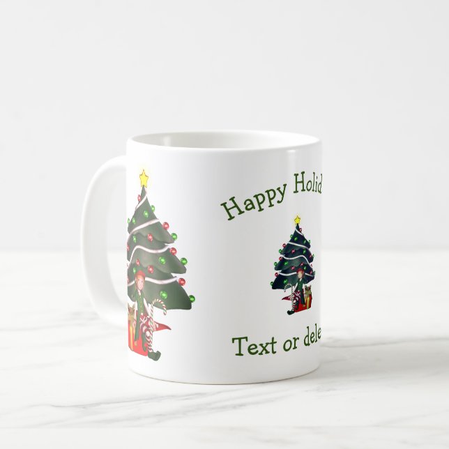 Taza De Café Festividad personalizada del árbol de Navidad Elf  (Anverso izquierdo)