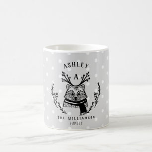 Taza De Café Festividad Racoon Familia Etching Monograma