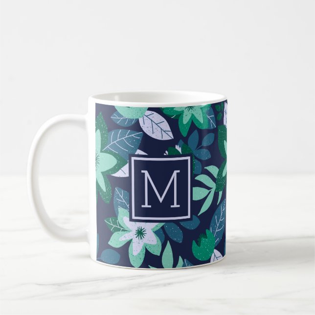 Taza De Café Festividad verde floral de los Navidades modernos (Izquierda)