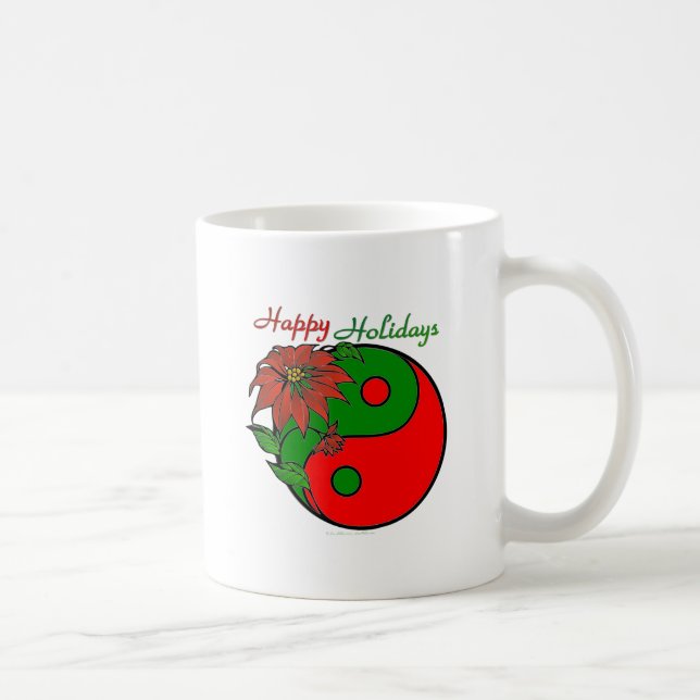 Taza De Café Festividad Yin Yang Poinsettia Verde Rojo (Derecha)
