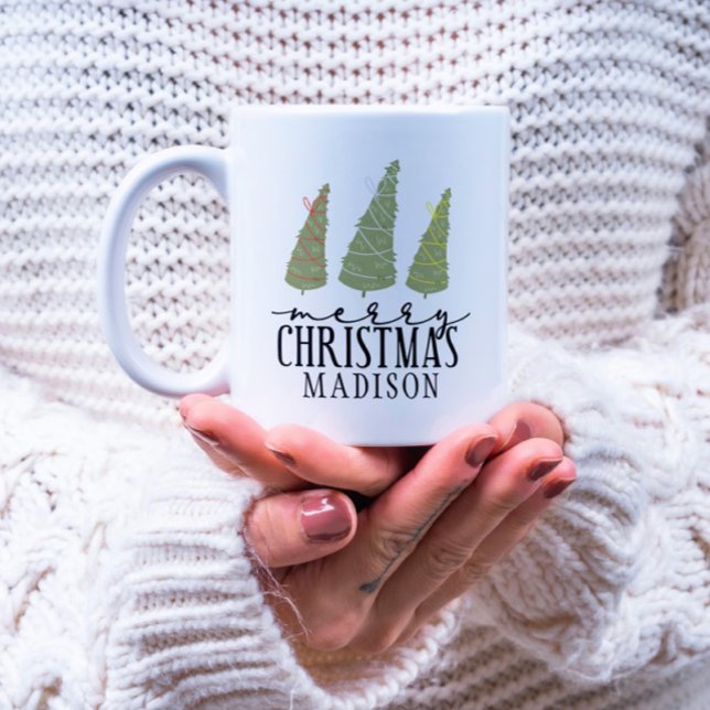 Taza De Café Festividades de escritura moderna en árboles navid (Subido por el creador)