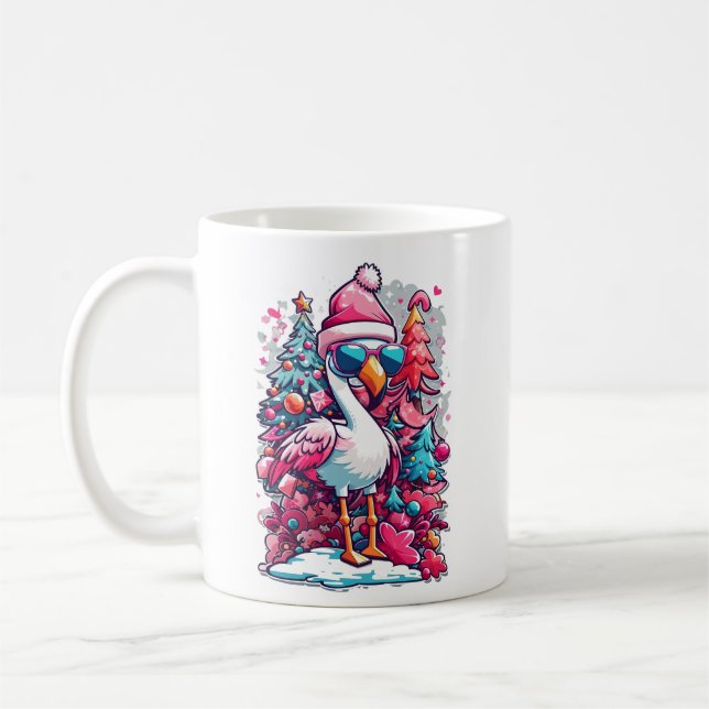Taza De Café Festividades de Flamingo Santa Hat y Glasses Chris (Izquierda)