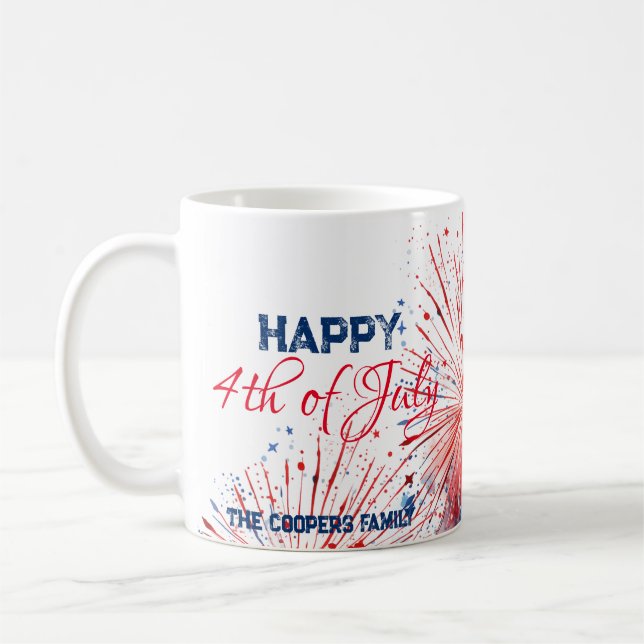 Taza De Café Festividades de fuegos artificiales Feliz 4 de Jul (Izquierda)