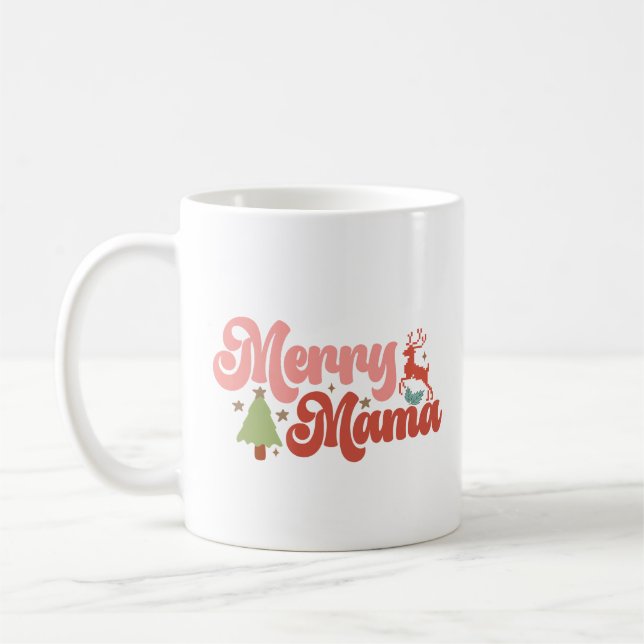 Taza De Café Festividades de los Navidades Merry Mama Retro Gro (Izquierda)