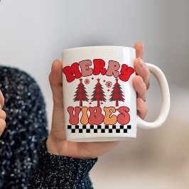Taza De Café Festividades de los Navidades Merry Vibes Retro Gr