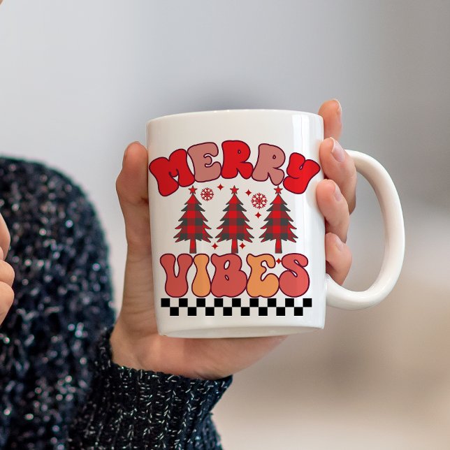 Taza De Café Festividades de los Navidades Merry Vibes Retro Gr (Merry Vibes Retro Groovy Christmas Holidays Coffee Mug)