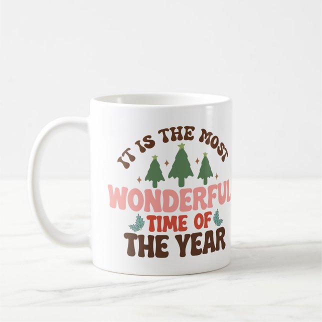 Taza De Café Festividades de los Navidades Retro Groovy (Izquierda)