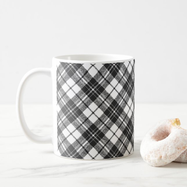 Taza De Café Festividades de patrón de Tartán Navidades blanco  (Con donut)