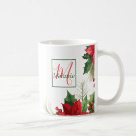 Taza De Café Festividades en Monograma de la acuarela Botánica
