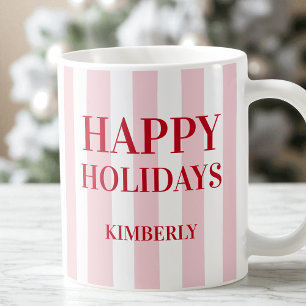 Taza De Café Festividades Felices Personalizadas De Rayas Rosad