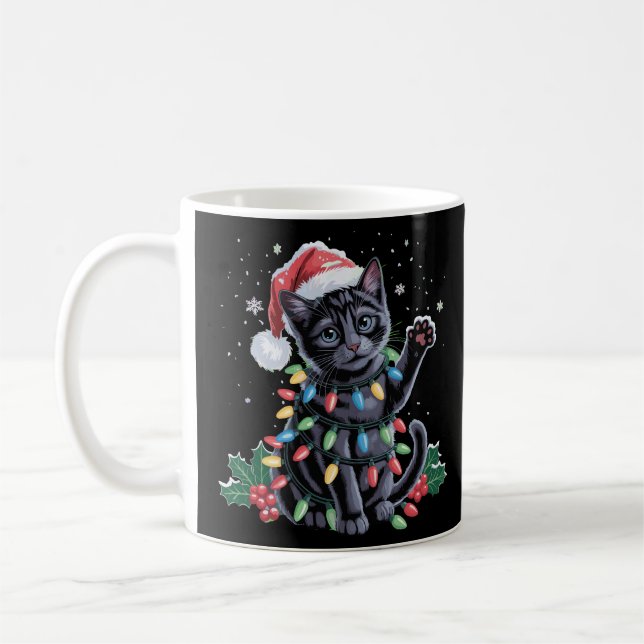 Taza De Café Festividades navideñas de Santa Hat Meowy Navidade (Izquierda)