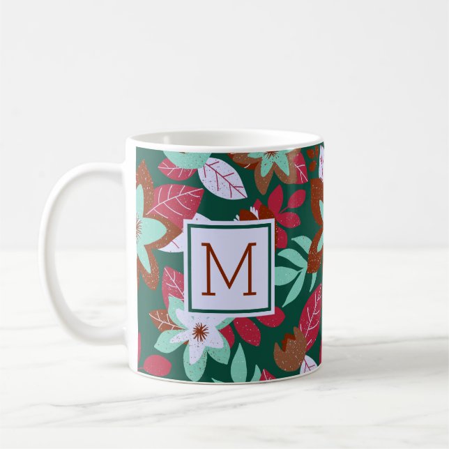 Taza De Café Festividades verdes rojas florales en los Navidade (Izquierda)