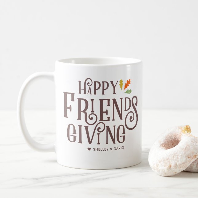Taza De Café Festivo feliz de la caída de Friendsgiving (Con donut)