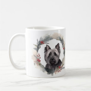 Taza De Café Festivo perro con corona de Navidad de raza Skye T