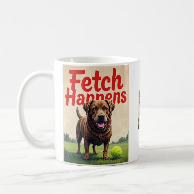 Taza De Café Fetch Happens Humorous dog coffee cup mug (Izquierda)