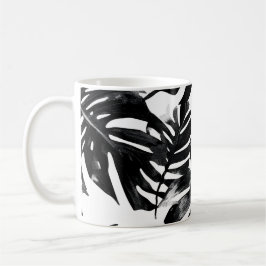 Taza De Café 🖤 Feuillage Tropical Noir et Blanc 🌿