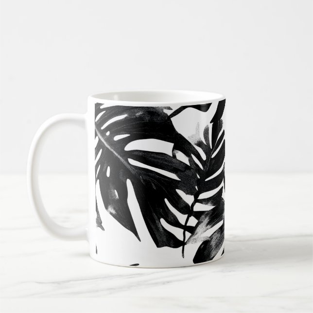 Taza De Café 🖤 Feuillage Tropical Noir et Blanc 🌿 (Izquierda)
