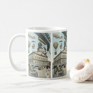 Taza De Café Ficción científica vintage, ciudad steampunk victo