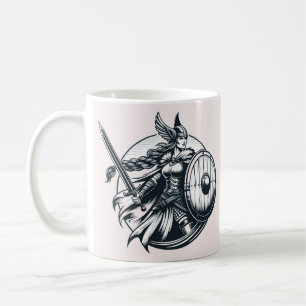 Taza De Café Fierce Valkyrie Warrior - Norse Mythology Line Art