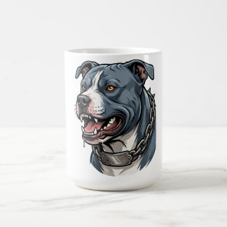 Taza De Café Fiero Pit Bull Gris Azul con Collar de Cadena con 