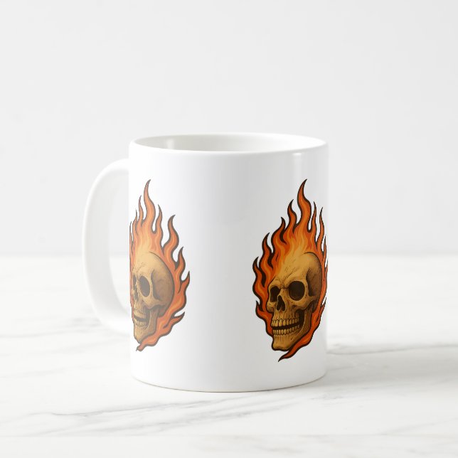 Taza De Café Fiery Skull Bold Halloween Energy (Anverso izquierdo)