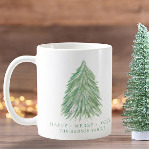 Taza De Café Fiesta acuarela de árbol de navidad verde festivo