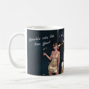 Taza De Café Fiesta Chica de Año Nuevo con vestimenta secuencia
